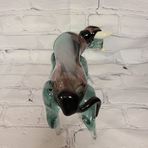 Murano Mouth Blown Glass Bull Cobalt Blue White Swirl Horned Figurine Large - Picture 4 of 7